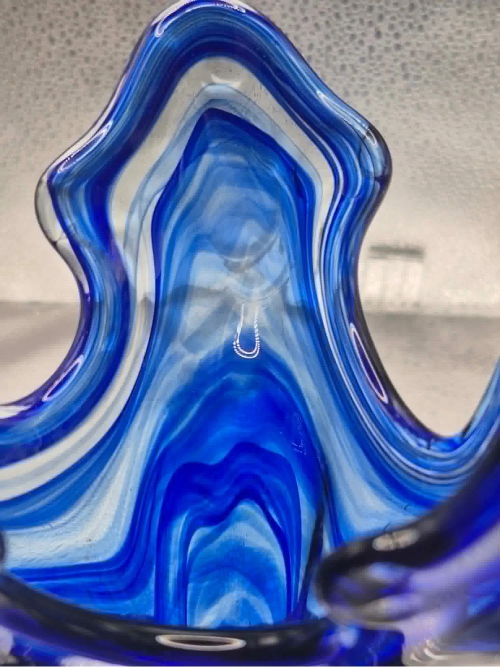 Vintage MCM Cobalt Blue Art Glass Trumpet Vase Swung Design by Sooner / Ozark Co